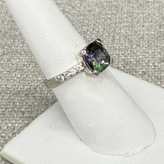 Vintage Ring Silver Tone Watermelon Solitaire Marked 925 Untested