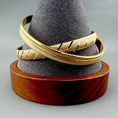 Vintage Monet Bracelet Lot 2 Bangle Diamond Cut Textured Gold Tone Signed 7.75”