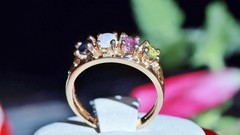 14k y/gold ring 0.80c treated multi gemstone mother’s sz 8.5 heart 4.30g N3009