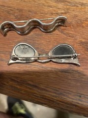 Sterling Cats Eye Sun Glasses Pin + Ribbon Pin Mexico 92.5 Both Well Made