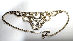 Vintage Rhinestone Bib Necklace Champagne Cognac Gold Tone 16 In