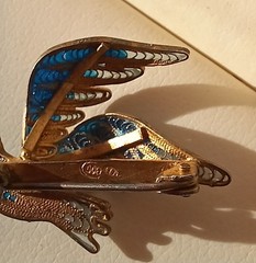 Vintage 800 Silver Filigree Plique A Jour Enamel Blue Bird Pin Brooch