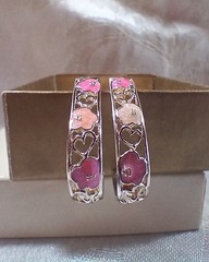 Vintage Avon Sterling Silver 925 Enamel Flower Heart Filligree J Hoop Earrings