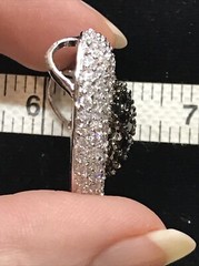 Vintage Signed LL 925 Sterling Onyx Clear Cubic Zirconia Pave Heart Pendant