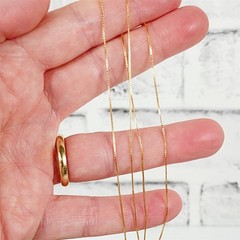 Vintage 14K Yellow Gold Thin .6mm Box Chain Link Necklace 21.5″ Staple Classic