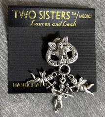 Two Sisters Medici Lauren & Leah Handcrafted Silver Heart & Cherubs Brooch/Pin