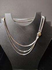Vintage Three Strand 14.5″ Silver Tone Necklace Statement H Box Chain Unique