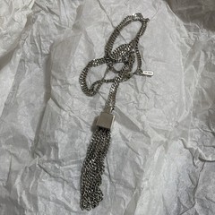 VTG Monet Necklace 24” With Tassel Pendant Silver Tone