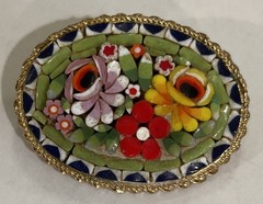 Colorful Micro Mosaic Pin Flowers Leaves Red Green Yellow Blue White Excellent
