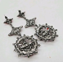 Red Crystal Chandelier Earrings Flower Black Metal Pierced Couture Art Deco 4 in