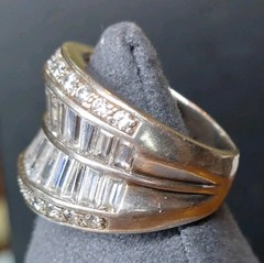 Vintage Sterling Silver Cocktail Ring Baguette Channel Set Clear Stones Sz 7