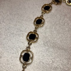 Vintage 80s 32in Heavy Gold Tone Square Link Necklace Black Enamel Toggle Clasp