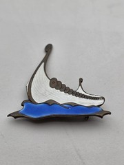 Albert Scharning Norway Sterling Guilloche Enamel Viking Ship Brooch