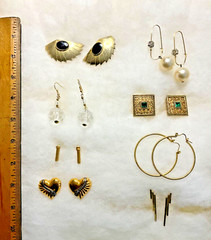 Vintage Earrings Lot Eight Pairs GoldTone Pierced Styles Hearts Hoop Dangle Post