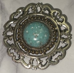 Vintage Gold Tone Blue Cabochon Brooch Pin JMS-60