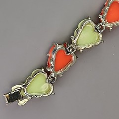 Vintage Leaf Bracelet Bright Orange Yellow Gold Tone Linked 6.5 in