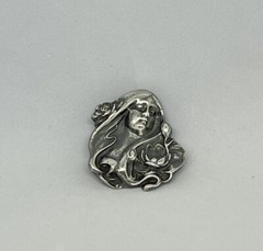 Art Nouveau Silver Plated Pewter Lady with Lotus/Waterlily Brooch Pendant
