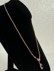 Roman Gold Tone Fancy Blue White Rhinestone Pendant 17.5” Necklace VTG
