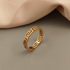 Greek key pattern stainless steel finger ring, waterproof Silver Color Unisex