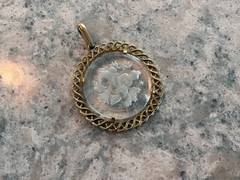 Vintage 1950’s to 1970’s Crown Trifari Zodiac Sign Etched Glass Pendant