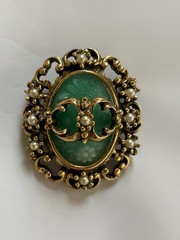 Judy Lee 1960’s “Spanish Moss” Brooch Victorian Revival Art Glass Faux Pearl 1.5
