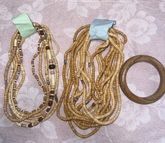 Vintage Boho Tribal Style Necklace Stack Jewelry Lot Wood Beads, Bracelet