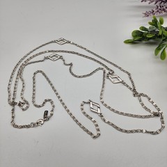 Vintage Monet Greek Key Link Chain Necklace Silver Tone Fancy Meander Link 56in