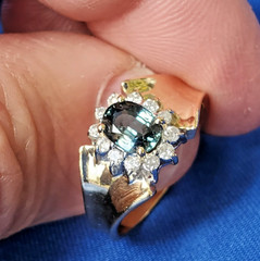 Original EARTH MINED Teal Blue SAPPHIRE DIAMOND Engagement Ring SOLID 14K GOLD 9