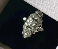 Art Deco Vintage Style Lab Created Diamond Engagement 14K White Gold Finish Ring