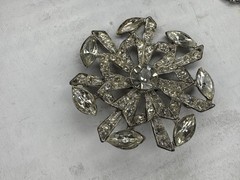 Vintage Crystal Clear Rhinestone Brooch and Pendant Lot of 6 1940s 1950s 1960s