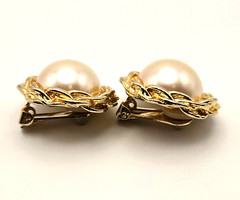 Vintage Estate Clip-On Glam Retro Earrings Faux-Pearl Gold/Silver Tone 1970-90s