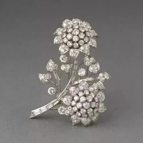 7 CT Round Cut Real Moissanite Women’s Wedding Brooch Pin 14K White Gold Plated