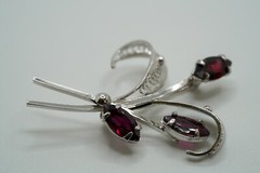 Vintage Sorrento Sterling Silver Red-ish Purple Stone Flower Brooch 4.5cm JB26