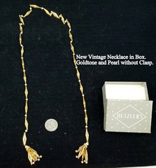 New in Box Vintage Goldtone & Pearl Fold-over Necklace without Clasp 33 inches