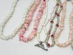 Vintage Y2K 90s Puka Shell Heishi Necklace Lot Pink Surfer Girl Hawaiian Beach