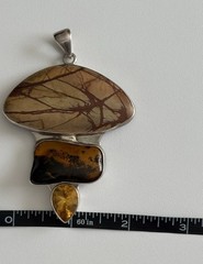 VTG Charles Albert 925 Sterling Silver Jasper, Amber and Citrine Pendant MASSIVE
