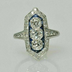 Art Deco Style Rare Design 2.90Ct Lab-Created Diamond & Sapphire Ring 925 Silver