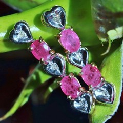 14k multi tone gold 1.03ct natural dia dangle earrings ruby heart treated 2.27gr