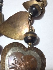 Vintage Hammered Copper And Brass Graduated Hearts/ Beads Statement Necklace