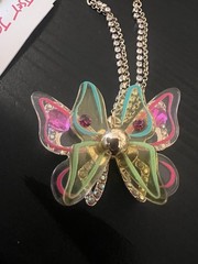 Betsey Johnson Acrylic Butterfly Necklace Earrings and Ring Set-G3