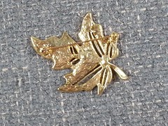 Dolphin One Leaf Fall Brooch Pin Autumn Goldtone