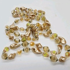 Vendome Necklace Topaz AB Champagne Crystal Long Strand Vintage Faceted 56 in