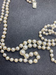 Graduated Double Strand Knotted Antique Pearl Sterling Silver Clasp 17” Signed M