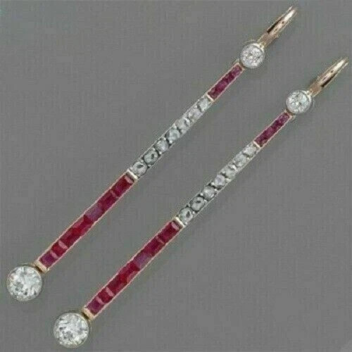 Art Deco Style Round Lab Created Diamond Anniversary 14K Gold Finish Earrings