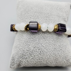 Women Faceted Bracelet Glass Beads Purple White Jewelry