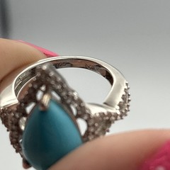 Vintage Ring Turquoise India 925 Sterling Silver Pear Shape Ring Size 6.25