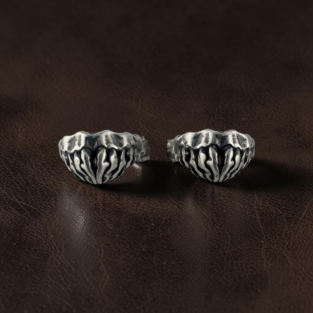Vintage Sterling Silver Brutalist Fang Stud Earrings 17.7mm 7.1g