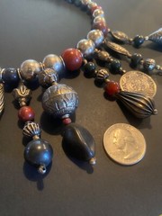 VTG OLD NATURAL STONE SILVER TONE BEAD NECKLACE NATIVE AMERICAN DROP PENDANT