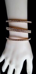FAB! WIDE RHINESTONE BANGLE CUFF STATEMENT BRACELET CLEAR STONES ROSE GOLD BASE