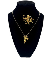 MMA SIGNED METROPOLITAN MUSEUM OF ART NYC SET NECKLACE BROOCH GOLD FILLED CUPID